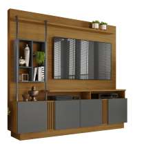 Estante Home Industrial Para Tv Até 65 Polegadas 04 Portas Fortuna Jcm Movelaria Freijó/Grafite