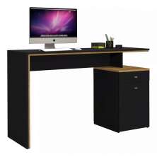 Mesa Para Escritório Trabalhar Preta de Madeira Espaçosa Com 1 Gaveta e 1 Porta Espaçosa Eo
