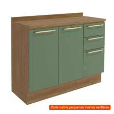 [OUTLET] Balcão de Cozinha com Tampo Botanic 2 PT 3 GV Verde Oliva e Nogueira