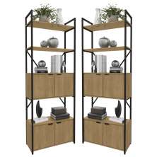 Conjunto 02 Estantes Alta 04 Portas 200x72cm Industrial Crome LI018 Freijo Preto Kappesberg