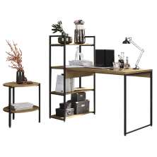 Conjunto Escritorio Mesa Escrivaninha E Mesa Lateral Industrial Crome 18 Freijo Preto kappesberg