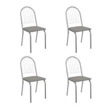Conjunto com 4 Cadeiras Noruega Veludo Cinza Claro e Cromado