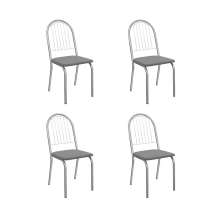 Conjunto com 4 Cadeiras Noruega Veludo Cinza e Cromado