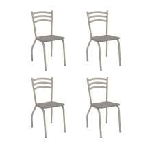 Conjunto com 4 Cadeiras Portugal Veludo Cinza Claro e Nickel