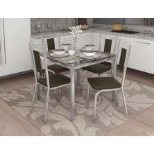 Conjunto de Mesa com 4 Cadeiras Guilherme Cromado e Marrom