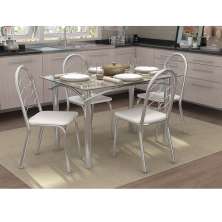Conjunto de Mesa com 4 Cadeiras Miriam Cromado e Branco