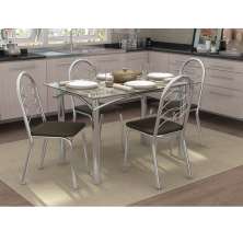 Conjunto de Mesa com 4 Cadeiras Star Cromado e Marrom
