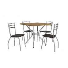 Conjunto de Mesa de Cozinha Quadrada com Tampo MDP e 4 Cadeiras Monique Corino Marrom Escuro e Cromado