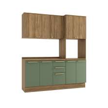 Cozinha Compacta Botanic 9 Portas 3 Gavetas Verde e Nogueira 190 cm