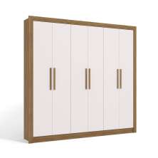 Guarda-Roupa Casal Hilda 6 Portas 2 Gavetas Nogueira e Branco