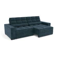 Sofá 4 Lugares Retrátil e Reclinável Deluxe Molas Veludo Azul Marinho 268 cm