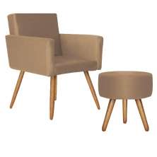 Poltrona Lisboa com Puff Decorativo Bali Suede Bege Kasa Sofá