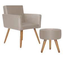Poltrona Lisboa com Puff Decorativo Bali Suede Creme Kasa Sofá