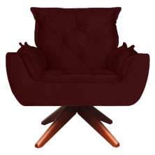 Poltrona Opala Base Giratória De Madeira Amamentação Suede Bordo Kasa Sofá