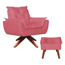 Poltrona Opala Base Giratória com Puff Amamentação Suede Rosa Goiaba Kasa Sofá