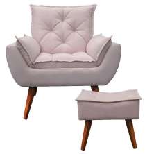 Poltrona com Puff Decorativo Opala Linho Rosa Kasa Sofá