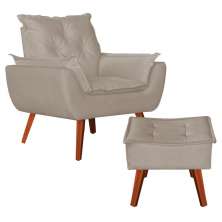 Poltrona com Puff Decorativo Opala Suede Creme Kasa Sofá