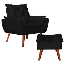 Poltrona com Puff Decorativo Opala Suede Preto Kasa Sofá