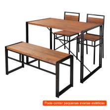 [OUTLET] Conjunto de Mesa Wooden com 1 Banco e 2 Cadeiras Preto e Amêndoa