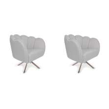 Conjunto com 2 Poltronas Ariel Giratória Linho Creme e Champagne
