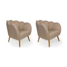 Conjunto com 2 Poltronas Ariel Linho Bege e Dourado