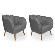 Conjunto com 2 Poltronas Ariel Linho Cinza e Dourado