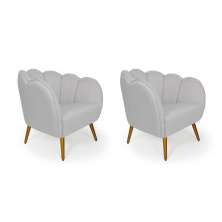 Conjunto com 2 Poltronas Ariel Linho Creme e Dourado