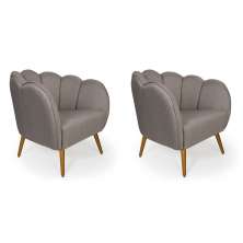 Conjunto com 2 Poltronas Ariel Linho Fendi e Dourado