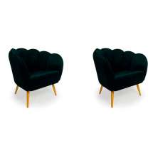 Conjunto com 2 Poltronas Ariel Pé Palito Veludo Esmeralda e Bronze
