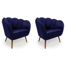 Conjunto com 2 Poltronas Ariel Suede Azul Marinho e Dourado