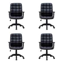Conjunto com 4 Cadeiras de Escritório Diretor Giratórias Fitz com Braços Ajustáveis Preto