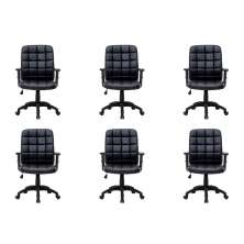 Conjunto com 6 Cadeiras de Escritório Diretor Giratórias Fitz com Braços Ajustáveis Preto