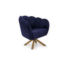 Poltrona Ariel Giratória Suede Marinho e Madeira