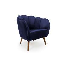 Poltrona Ariel Pé Palito Suede Marinho e Madeira