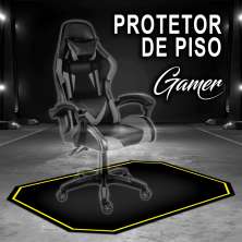 Protetor de Piso Tapete para Cadeira Gamer 1,20x85cm Preto com Borda Amarelo