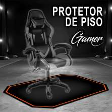 Protetor de Piso Tapete para Cadeira Gamer 1,20x85cm Preto com Borda Laranja