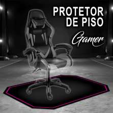Protetor de Piso Tapete para Cadeira Gamer 1,20x85cm Preto com Borda Rosa