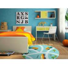 TAPETE INFANTIL QUARTO DE CRIANÇA ANTIALÉRGICO EM PVC CAMINHÃO 70cm REDONDO