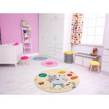 TAPETE INFANTIL QUARTO DE CRIANÇA ANTIALÉRGICO EM PVC GATO 70cm REDONDO