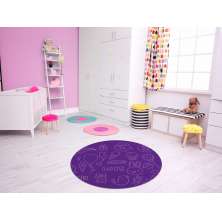 TAPETE INFANTIL QUARTO DE CRIANÇA ANTIALÉRGICO EM PVC ROXO DOCES 70cm REDONDO