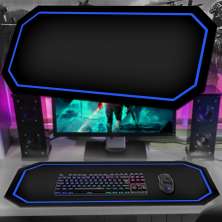 Tapete Mousepad Protetor De Mesa Gamer Preto Borda AZUL - 70x35cm