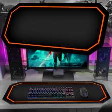 Tapete Mousepad Protetor De Mesa Gamer Preto Borda Laranja - 70x35cm