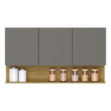 Armário Aéreo 3 Portas Nicho 120 cm Cinza Gris Freijó Line Kits Paraná