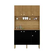 Armario De Cozinha 6 Portas E 1 Gaveta Rubi Style Kits Paraná Cor:Freijo/Nero/CP- Ripado Freijo