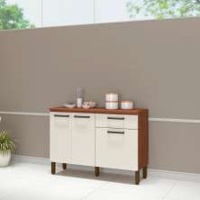 Balcão de Cozinha 120 cm 3 Portas e 1 Gaveta Nogueira Off White Versalhes Kits Paraná
