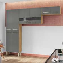 Cozinha Compacta Pequena 8 Portas Freijó Gris Nala Kits Paraná