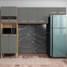 Cozinha Compacta Pequena 9 Portas Freijó Gris Versalhes Kits Paraná