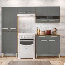 Cozinha Completa Compacta 10 Portas e 2 Gavetas Freijó Gris Nala Kits Paraná