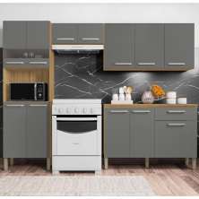 Cozinha Completa Compacta 12 Portas e 1 Gaveta Freijó Gris Versalhes Kits Paraná