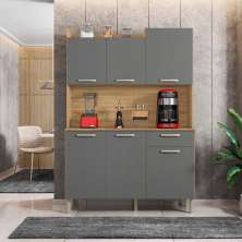 Kit Cozinha 6 Portas e 1 Gaveta Freijó Gris Genova Kits Paraná